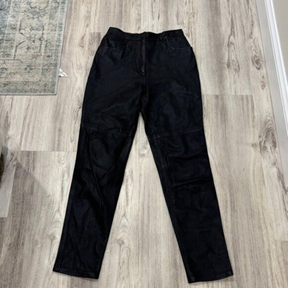 Bettina by Alicia Herrera Black Straight-Leg leather  Pants vintage  size Small